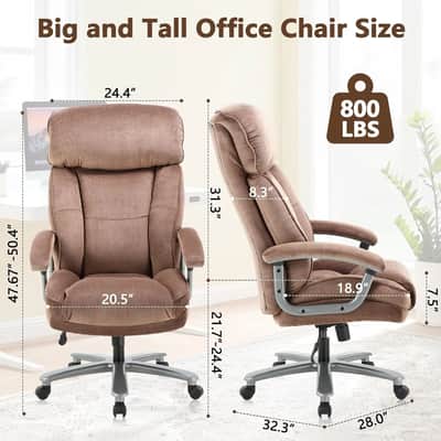 800lb Heavy Duty Studio Producer Chair – Big and Tall High Back Recording Desk Chair, Fabric Executive Mixing Seat – Brown image 3