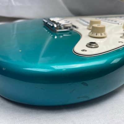 Fender PARTS Stratocaster - 1999 American Deluxe neck on 1983 Dan Smith-era Standard Strat body with Case - Transparent Teal image 8