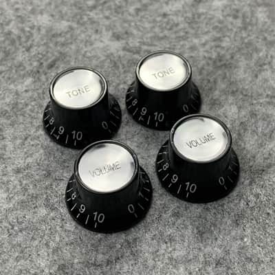 Black & Silver Reflector Top Hat Knobs for Les Paul, SG, Epiphone (Set of 4) image 3