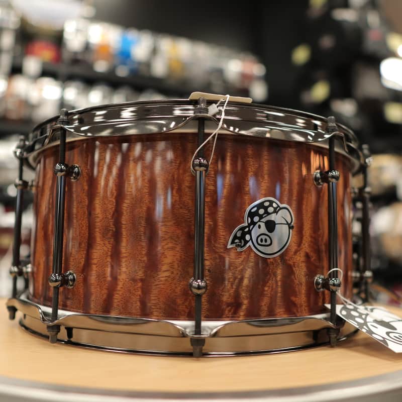 Pork Pie 7x14" Maple Max Snare Drum (Waterfall Bubinga High-Gloss w/ Black Nickel Hardware) image 1