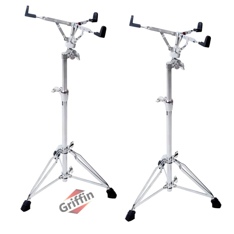 GRIFFIN Concert Stand-Up Snare Drum Stands (2-Pack) | Tall Adjustable Chrome Stand for Practice Pads & Drums | Extended-Height Hardware Mount Holder with Basket Clamp image 1
