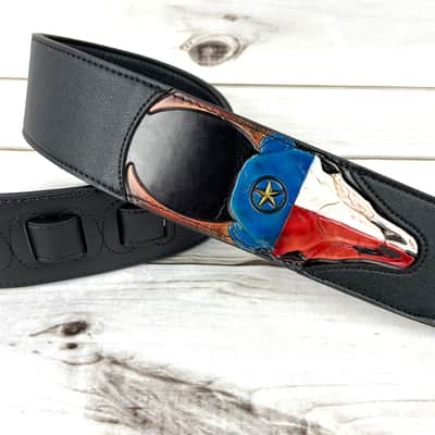 Walker And Williams CVG-19 Black Strap w/Hand Tooled Red, White, And Blue Texas Star Longhorn Design image 5