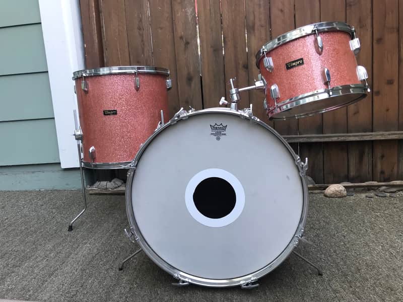 Tempro Pearl stencil drum set 1970's Pink sparkle image 1