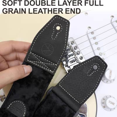 Guitar Strap 2 inch Velvet Guitar Straps with Full Grain Leather End, for Bass Electric and Acoustic Guitars, Free Strap Button, 2 Strap Locks and 4 Guitar Picks image 2