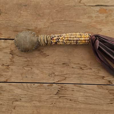 Traditional Corn Cob Rattle - Handmade Native American Style Rawhide Shaker image 4