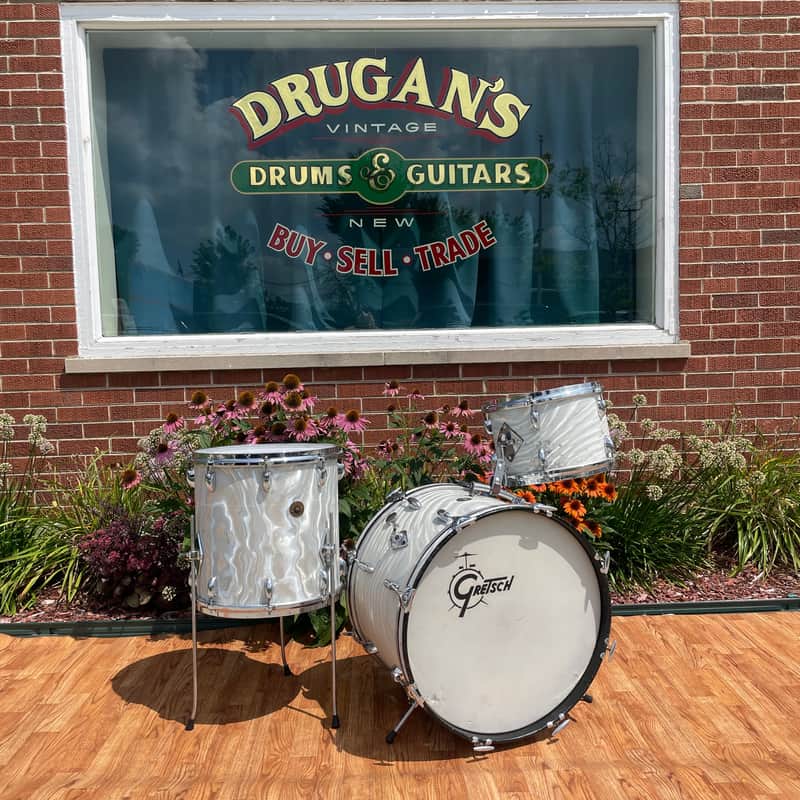 1960s Gretsch Progressive Jazz Drum Set Silver (White) Satin Flame 20/12/14 image 1