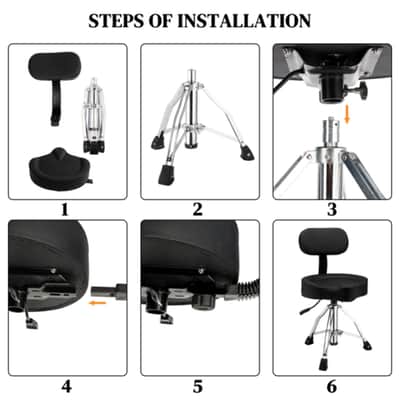 Hydraulic Drum Throne Stool w/ Backrest – Adjustable Height, 360° Swivel, Thick Saddle Seat, Heavy Duty Drummer Seat image 3