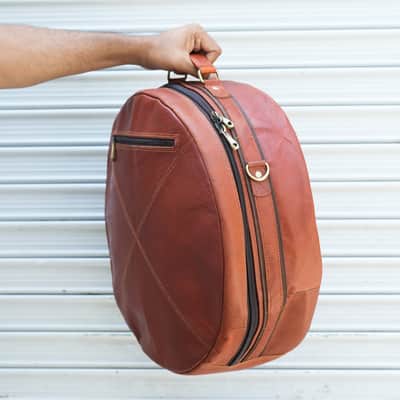 Leather Snare Drum Bag 14 x 5.5" Inch Padded Case with Shoulder Strap and Front Pocket - Brown image 5