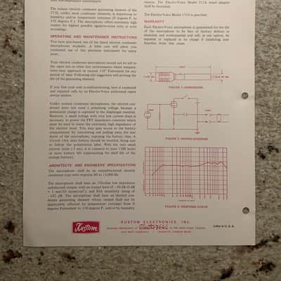 Vintage 1970s Kustom Electro Voice 1710 Omnidirectional Electret Condenser Microphone Spec Sheet! image 2