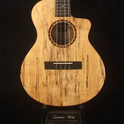 Handmade Baritone Ukulele, Solid Spalted Maple, Spalted Rosewood Cutaway, 4 String, Soft-bag, Bruce Wei UC19-2004 image 5