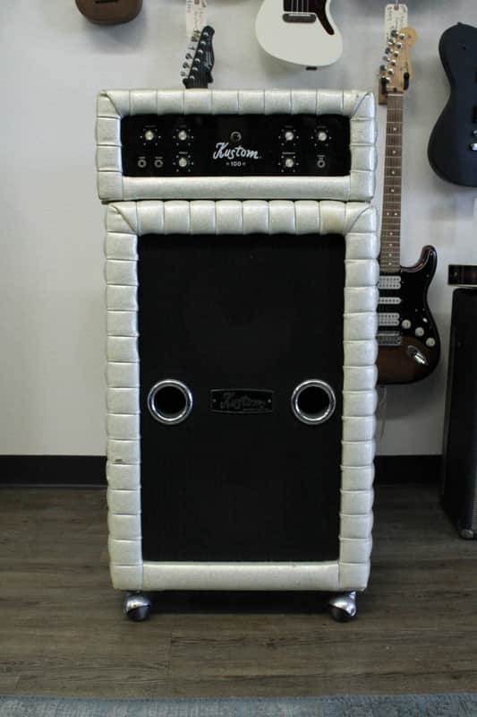1970 Kustom K100-2 Head And Cab White Sparkle image 1