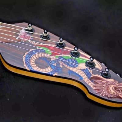 Electric Guitar Handmade by Blueberry, 6 String wood Dragon motif Guitar, Custom Handcrafted Wooden Guitar, Semi Hollow Body Guitar image 11