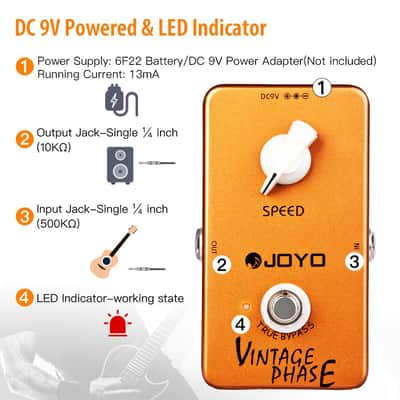 Joyo JF-06 Vintage Phase Effect Pedal Beautifully Re-Creates Classic Phaser Sounds of 70's for Electric Guitar Effect - True Bypass image 6