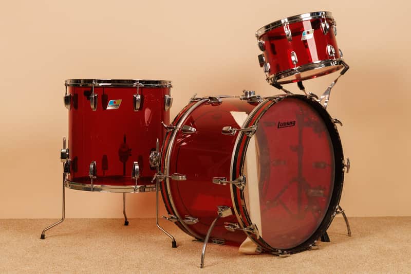 1970s Ludwig Red Vistalite 14x22, 8x12, and 16x16 Drum Set image 1