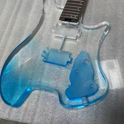 24frets 5 piece neck Blue Fade Headless Acrylic Electric Guitar body c Outline image 4