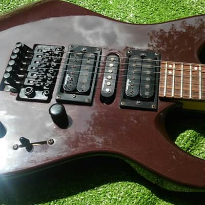 Jackson Model PS4 MIJ JAPAN PERFORMER VINTAGE 90s Floyd Rose 24 Frets Reverse Headstock 1990s Factory Original Burgundy Purple Brown Mist Finish image 13