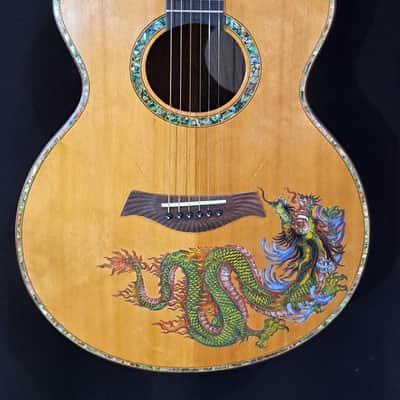 Blueberry Handmade Acoustic Guitar Grand Concert Dragon Motif image 3