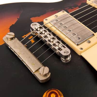 Vintage V100 ICON Electric Guitar ~ Distressed Black Over Sunburst (V100MRBK) image 9