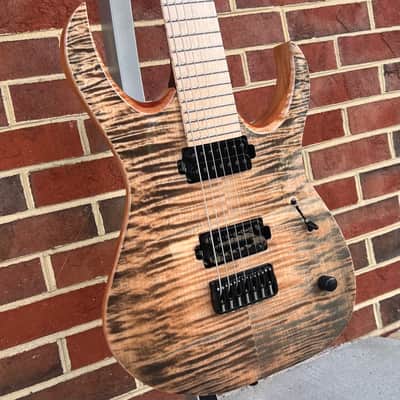 Mayones Duvell Elite 7, Black Feather Gloss, 4A Flame Maple Top, Mahogany Body, Maple Fretboard image 3