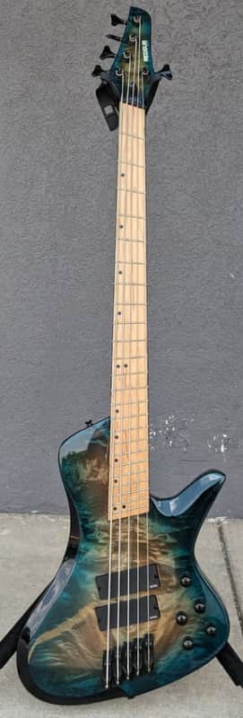 RedSub Coliseum Fanned Fret 5-String Bass, Blue Burl Burst w/EMG's & Upgrades image 1