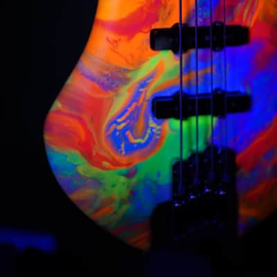 Unbranded Short Scale Headless Bass guitar - Matte UV Reactive Paint image 12