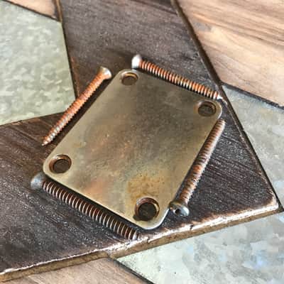 Real Life Relics Fender® Replacement Aged Nickel Neck Plate with Screws    [D4]]