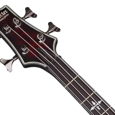 Schecter Hellraiser Extreme-4 Electric Bass. Left Handed Crimson Red Burst Satin image 6