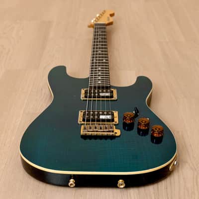 1980s Schecter HH S-Style Superstrat, Flame Top Trans Blue w/ Case image 10