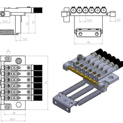 Nova Guitar Parts 6-String Headless Tremolo Bridge - Black image 6