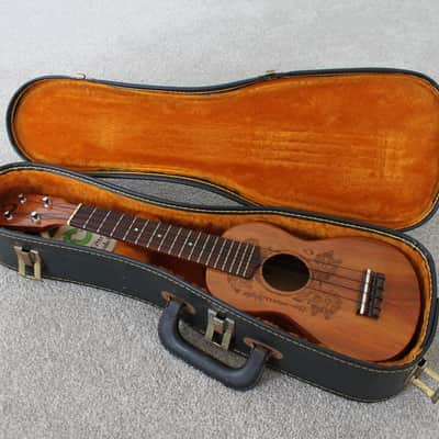 2001 G String Ukulele Co. Koa Soprano Ukulele Hawaiian Style Tattoo Laser Engraving image 1