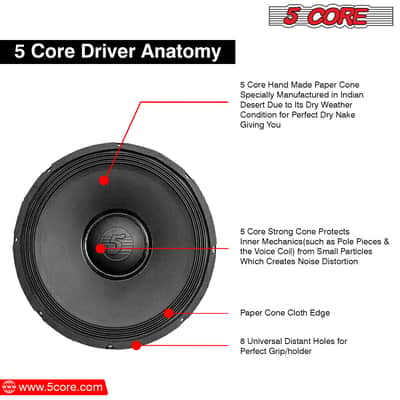 5 Core 15 inch Subwoofer with PA DJ Speaker 250W RMS, 2500W PMPO, 2.5" Voice Coil Bild 3