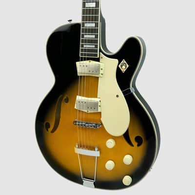 Silvertone Cutaway Semi-Hollow Electric Guitar w/ Trapeze Tailpiece Tobacco Sunburst image 2