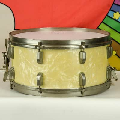 Vintage 1940's Leedy Snare Drum , Marine White Pearl, 6.5" x 14" image 5