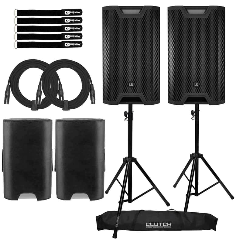 LD Systems ICOA 15A 1200 Watt 15" Powered Active PA DJ Loudspeakers, Stands Pack image 1