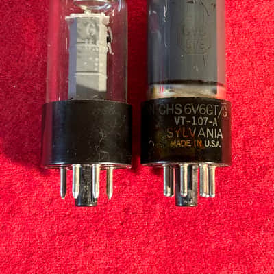 Sylvania/Unknown 6V6GT Amplifier Replacement Tube Mismatched Pair 1970’s Black Base Tested Good image 1