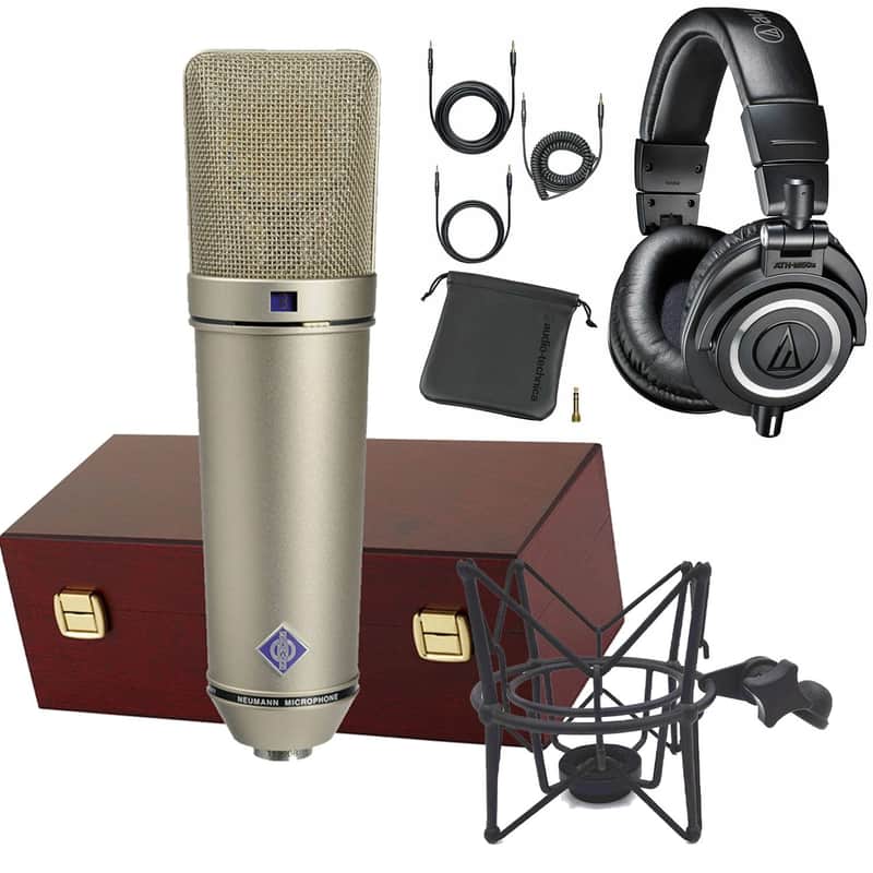 Neumann U 87 Ai Large-diaphragm Condenser Mic (Nickel), Audio Technica ATH-M50X, Boseen Mic Shock Mount Bundle