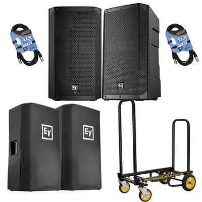 (2) Electro-Voice ELX200-12P, (2) ELX200-12P Covers, (1) Rock-N-Roller Cart, (2) XLR Cables Bundle image 1