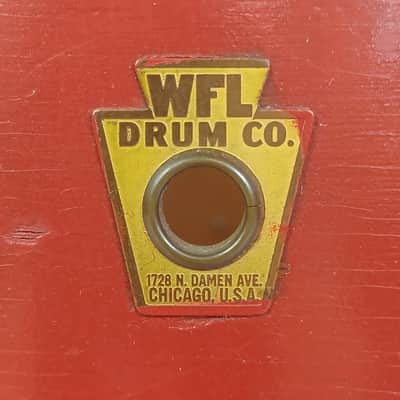 WFL Ludwig 12x17"Tenor Tom Drum Red Lacquer +Natural Maple Wood Hoops Vintage40s image 2