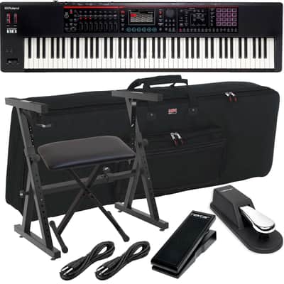 Roland FANTOM-08 Keyboard, Stand, Bench, Sustain, Expression Pedal, Gator GKB-88 Bag, (2) 1/4 Cables Bundle