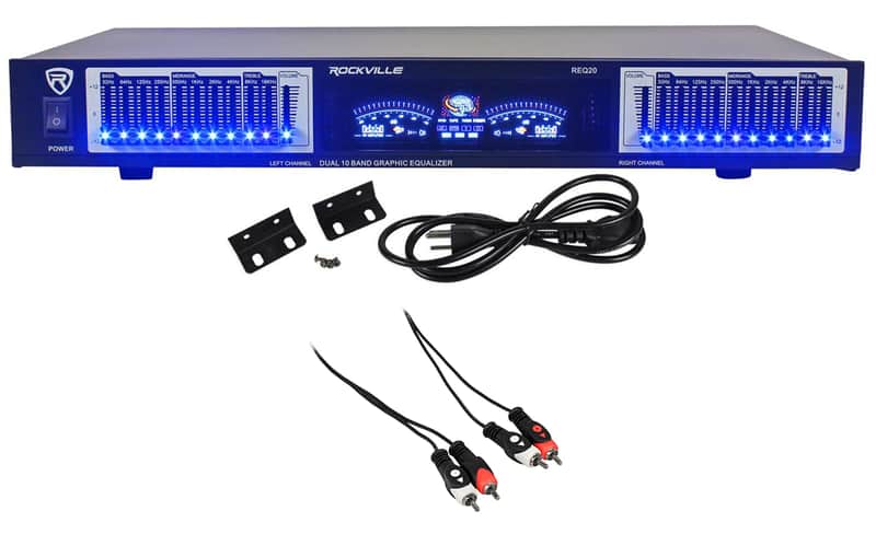Rockville REQ20 19" Pro Rack Mount Dual 10-Band Graphic Equalizer EQ+VU Meters image 1