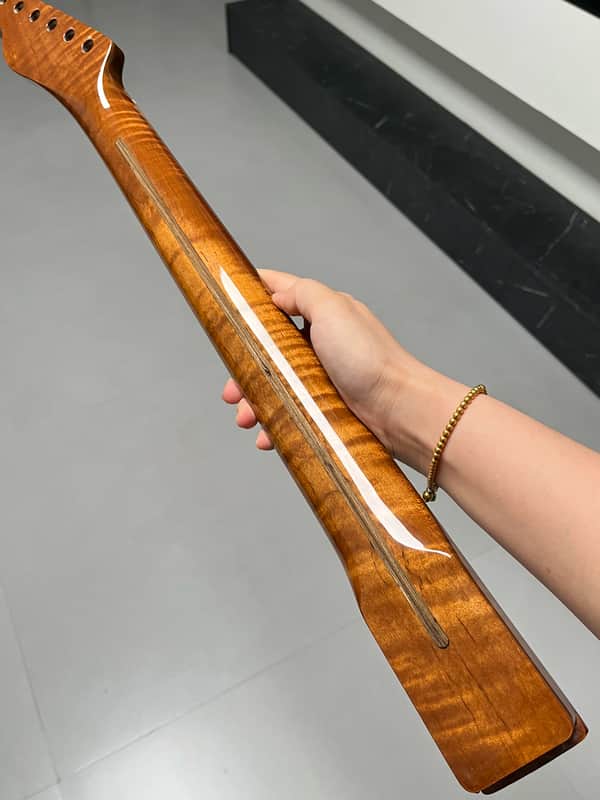 Gloss Roasted Flame Maple Electric Guitar Neck Round stainless steel 22 frets hole 10mm image 1