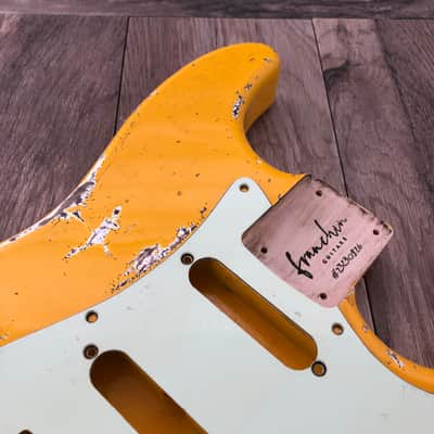 FRANCHIN Mercury guitar body Relic Aged Monaco Yellow 100% Nitro Lacquer Cracks HSS Basswood Stratocaster-Strat-S-Style Made in Italy - Stock piece #23230826 image 9