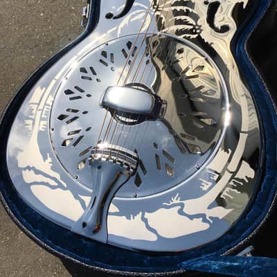 National Reso-Phonic Style O GERMAN SILVER 14 Fret 2024 Mirror Nickel with Deco Palm Tree Design image 25