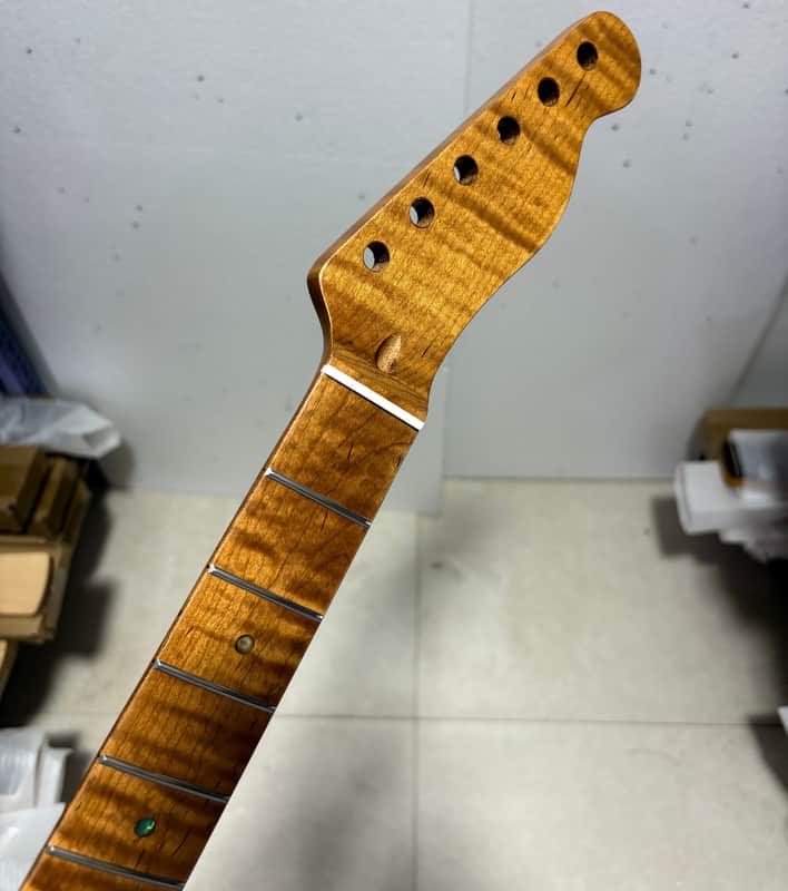 6 string Electric Guitar neck 22 frets Roasted Flame Maple 25.5inch DIY Part repalce hole:10mm image 1