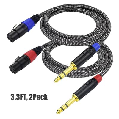 Balanced 1/4" TRS to XLR Female Microphone Cable, 3.3Feet 6.35mm Quarter Inch to 3pin XLR Female Stereo Interconnect Cable, Heavy Duty Nylon Braided, Gold Plated, for Mixer, Speaker -2Pack image 2