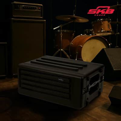 SKB 4U rSeries Shallow Rolling Rack with Integrated Back Wheels and 1-Touch Pull Handle, Comes with 8 Rack Units and Interlocking Molded Stacking Bars image 4