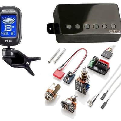 EMG 57TW BLACK CHROME BRIDGE HUMBUCKER DUAL MODE TW PICKUP STANDARD SPACED SHORT SHAFT POTS (TUNER image 1