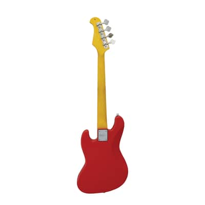 CNZ Audio JB Mini Electric Bass Guitar - Maple Neck, Ivory Pickguard, Fiesta Red image 2