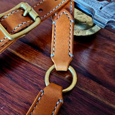 "Frodo" - Elegant hand stitched leather guitar strap with decorative ring image 7