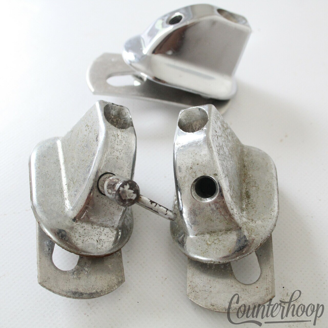 Slingerland 3x Bass Drum Spur Mounts Parts Lot Vintage 60s Sound King Chrome USA — main photograph
